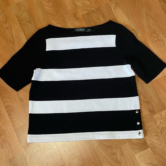 Ralph Lauren Black and White Striped Short Sleeve Top - Small - Picture 1 of 9